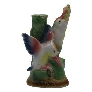 Vintage Kingfisher Birds 1 Hole Bud Vase Porcelain Czechoslovakia Pottery